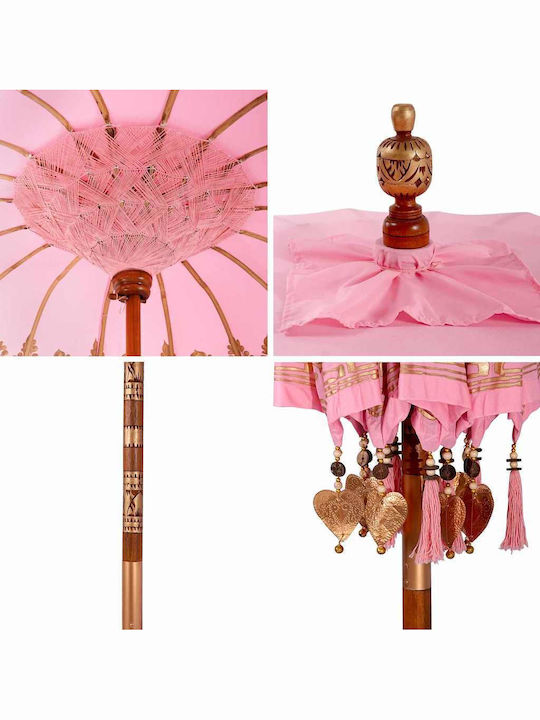 Round Wooden Pink Garden & Terrace Parasol Φ2.6xH2.6m