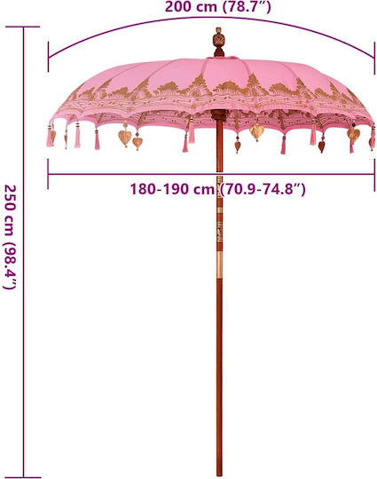 Ομπρέλα Στρογγυλή Ξύλινη Ροζ Φ2.6xΥ2.6m