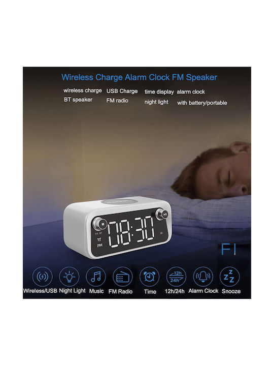Ceas Digital de Masă cu Alarmă, Radio și Încărcare Wireless