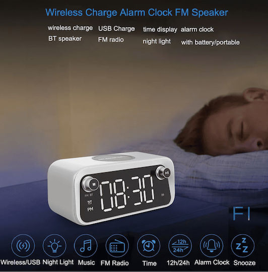 Ceas De Masă Digital Led Cu Ceas Deșteptător Radio Și Încărcare Wireless