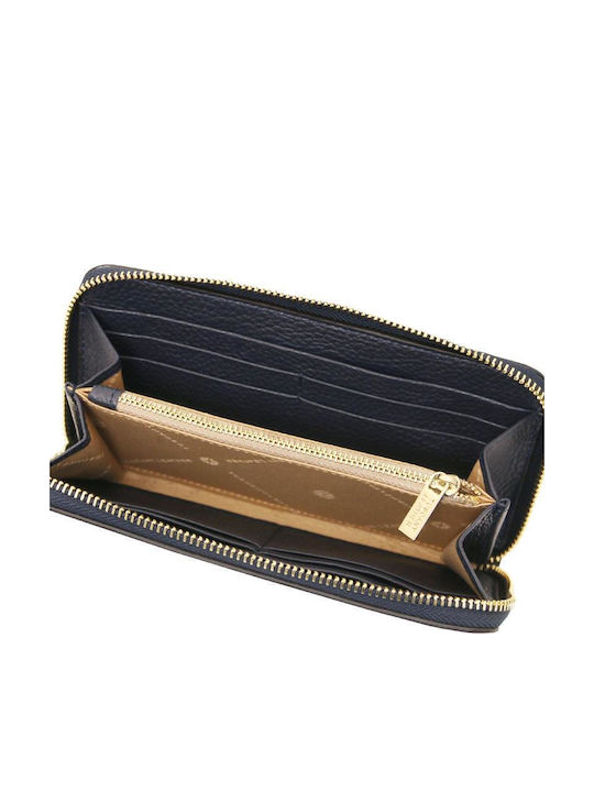 Large Leather Women's Wallet Classic Navy Blue