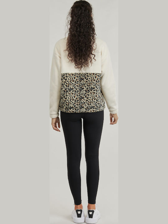 Ess Graphic Winterlich Damen Bluse Langärmelig mit Reißverschluss Ecru