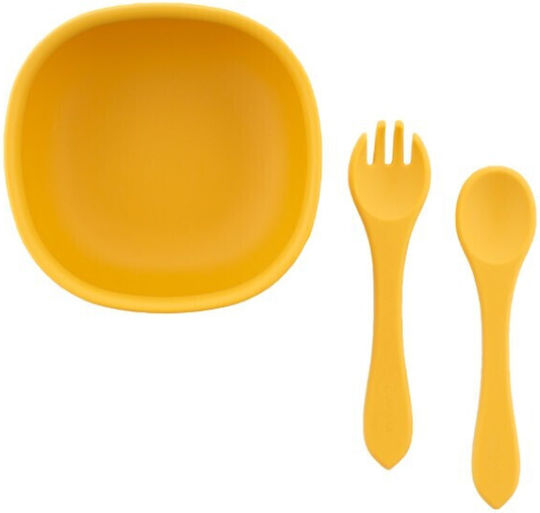 Zingies Feeding Set made of Silicone with Non-Slip Base Gray 3pcs for 6+ months
