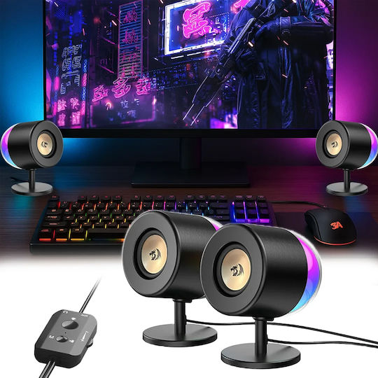 Redragon 28.09.0018 Ηχεία Υπολογιστή 2.0 με RGB Φωτισμό και Ισχύ 6W σε Μαύρο Χρώμα