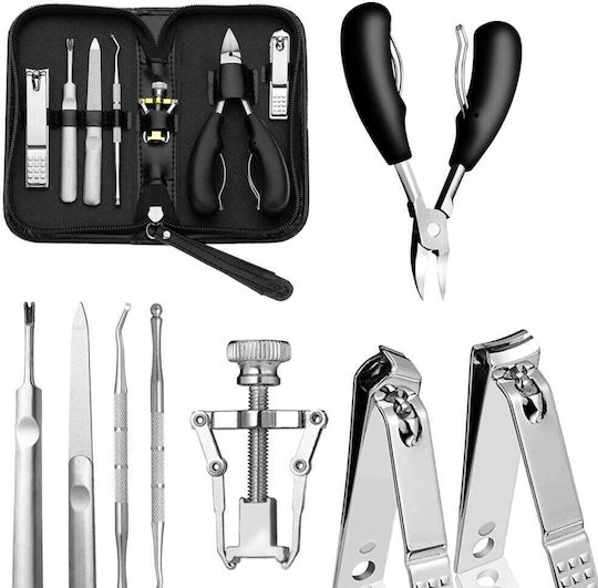 Kit Manichiură Pedichiură Newevo Oțel Inoxidabil 8 Piese Pilă Clește Unghii Clește Cuticulă Pusher Cuticulă Elegant Caz De Depozitare Negru