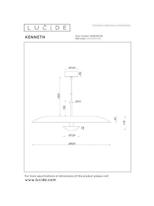 Lucide Lightning Kenneth Pendant Light Black 60x60cm