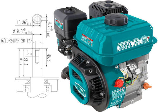 Total Gasoline Engine 196cc 6.5hp Horizontal Axis with Keyway (Tank 3.6lt)