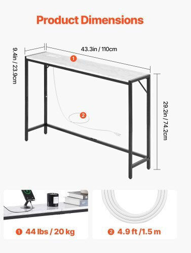 Конзолна маса Метална с Мраморно Покритие Marble Д110xШ23.9xВ74.2cm