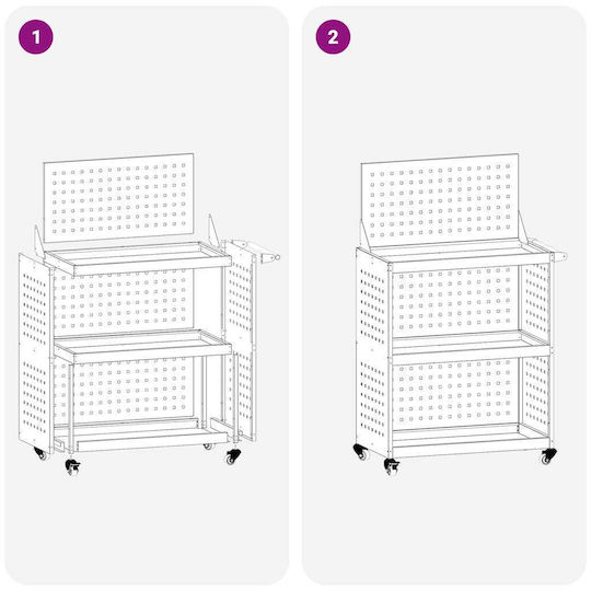 vidaXL Metallic Tool Carrier W65xD35xH111cm