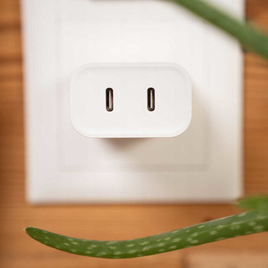 Spacecase Încărcător Fără Cablu cu 2 Porturi USB-C 20W Albς