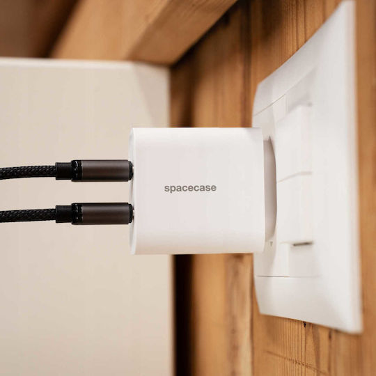 Spacecase Încărcător Fără Cablu cu 2 Porturi USB-C 20W Albς