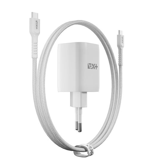 Next One Charger with Built-in Cable GaN with 2 USB-C Ports USB-C - USB-C 35W Whites