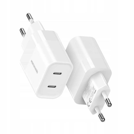 Spacecase Încărcător Fără Cablu cu 2 Porturi USB-C 20W Albς