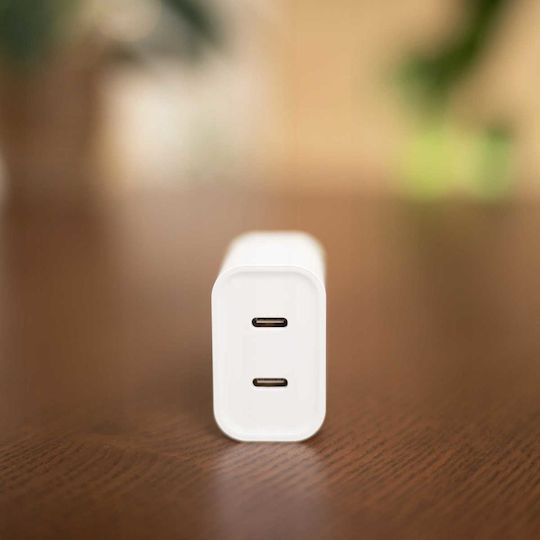 Spacecase Încărcător Fără Cablu cu 2 Porturi USB-C 20W Albς