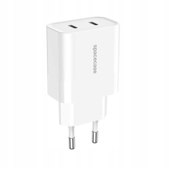 Spacecase Încărcător Fără Cablu cu 2 Porturi USB-C 20W Albς