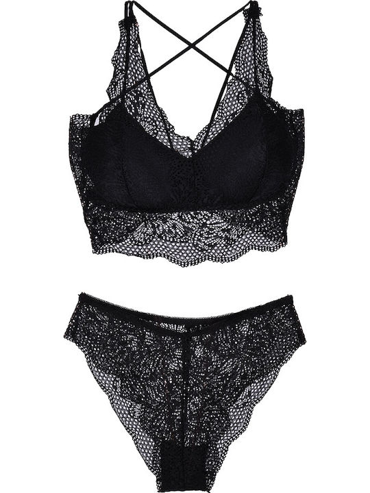 Siya Miting Δαντελένιο Σετ Εσωρούχων Bralette με Slip Μαύρο