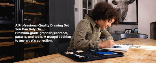 castle Art Supplies Drawing Set 40 Pieces Drawing & Sketching Instructions Coal Pencils Graphite Pencils Erasers Sharpeners Other Drawing Tools Art Accessories Zipper Case Artists Professionals & Beginners