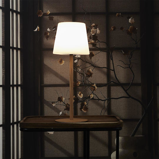 The Home Deco Factory Wood Table Lamp LED with White Shade and Base