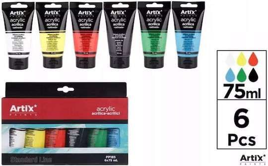 Artix Acrylic Colours 6 Pieces X 75 Ml