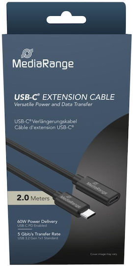 MediaRange USB 2.0 Cable USB-C male - USB-C female 60W PD Μαύρο 2m MRCS245