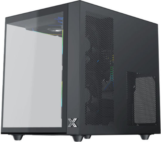 Xigmatek Aqua M Lite Gaming Mini-Turm Computergehäuse mit Seitenfenster und ARGB-Beleuchtung Schwarz
