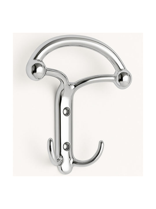 Finetto Metal Wall Hanger 2 Hooks Silver 10.7x12.3cm