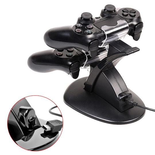 Stație de încărcare pentru 2 controllere PS4 cu iluminare LED Negru