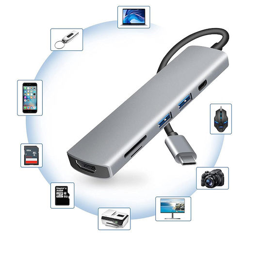 Techsuit H5 USB-C Docking Station mit HDMI 4K PD Gray