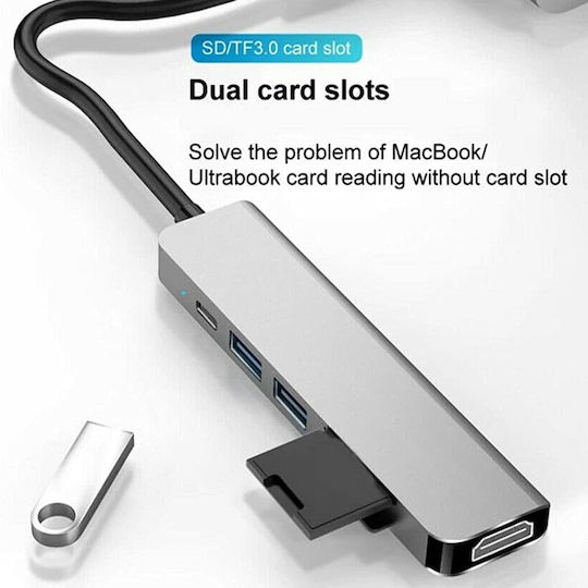 Techsuit H5 USB-C Docking Station mit HDMI 4K PD Gray