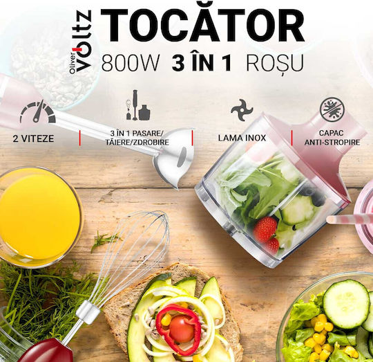 Voltz Ραβδομπλέντερ με Ανοξείδωτη Ράβδο 800W Κόκκινο