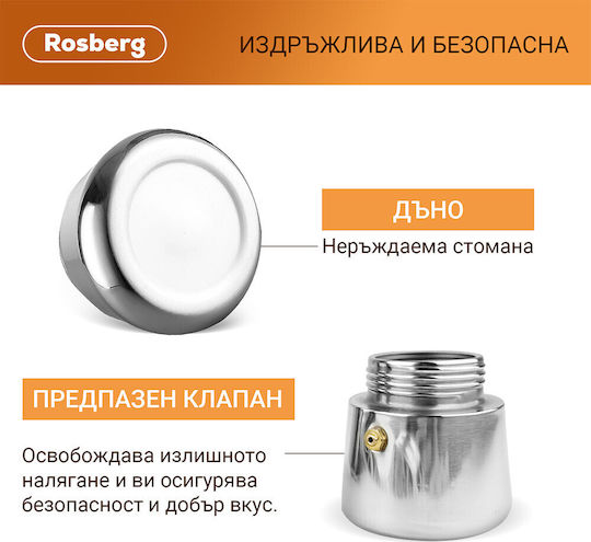 Rosberg Μπρίκι Espresso 2cups Inox Ασημί