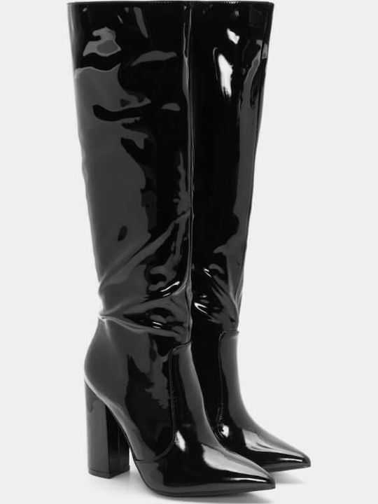 Damenstiefel aus Lackleder mit Hohem Absatz Schwarz