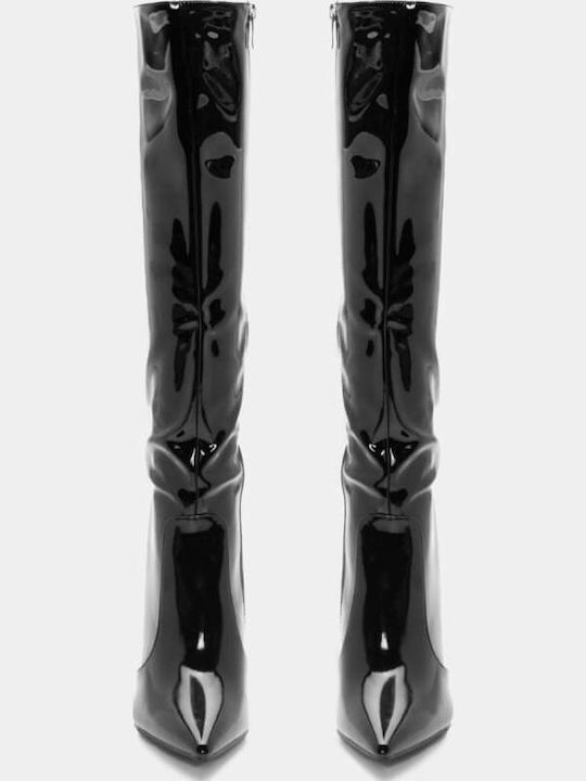 Damenstiefel aus Lackleder mit Hohem Absatz Schwarz
