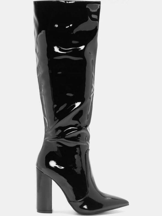 Damenstiefel aus Lackleder mit Hohem Absatz Schwarz