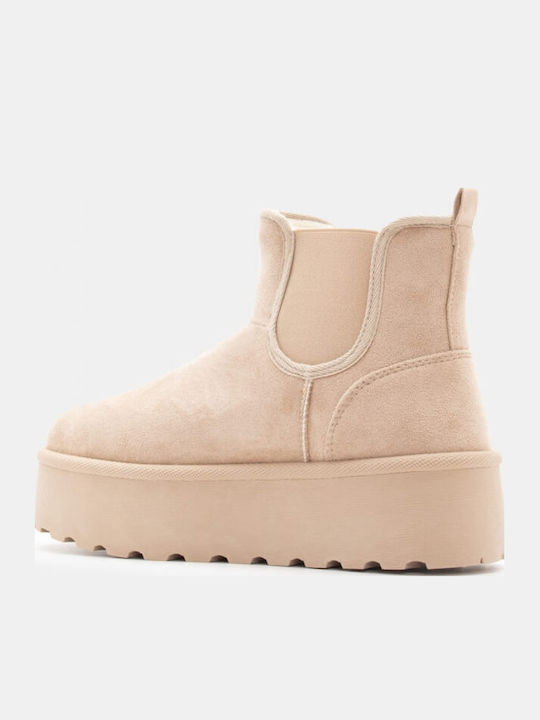 Women's Chelsea Boots with Medium Heel Beige
