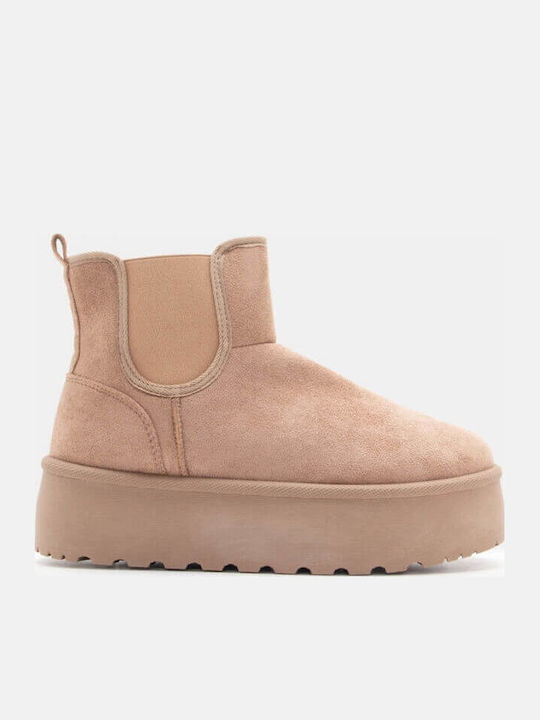 Women's Chelsea Boots with Medium Heel Beige