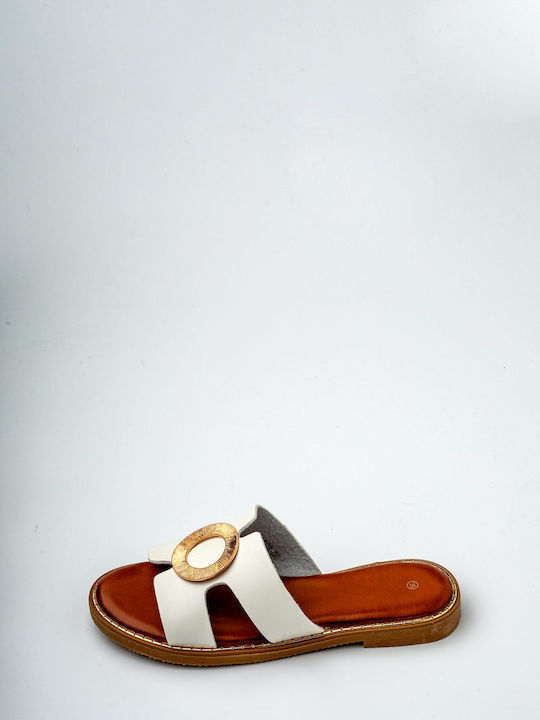 Leather Women's Flat Sandals in White Color