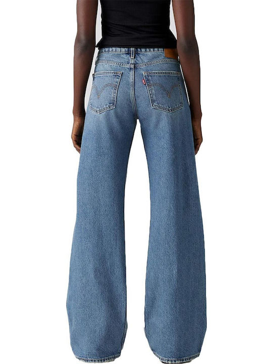 Low Waist Women's Jean Trousers in Loose Fit Medium Wash