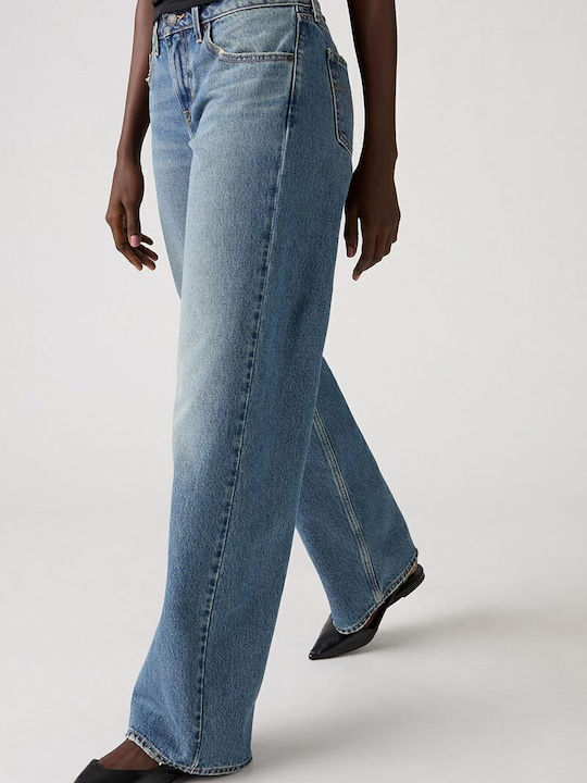 Low Waist Women's Jean Trousers in Loose Fit Medium Wash
