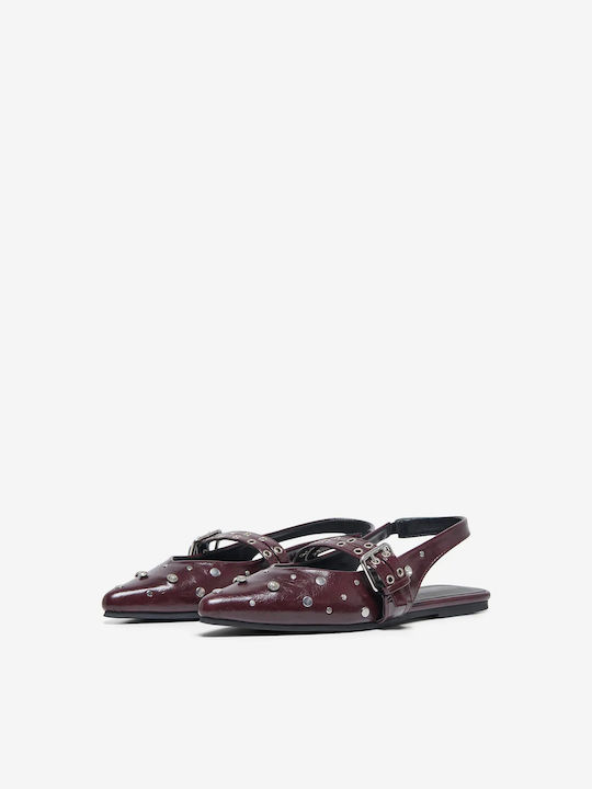 Synthetic Leather Slingback Ballerinas With strap Burgundy