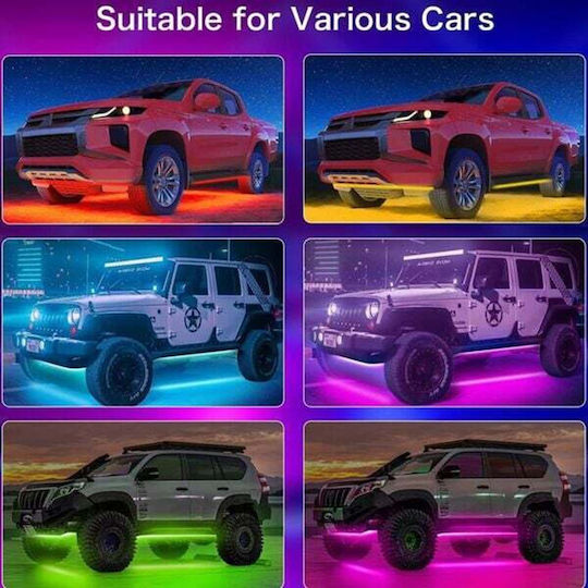 Set LED Strips RGB Music Car Underbody Tube Remote 2x90cm 2x120cm 4 Pieces