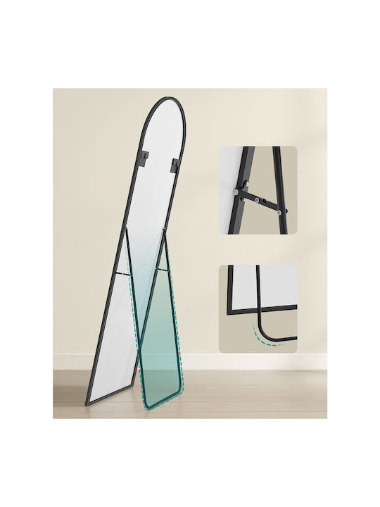 Songmics Oglindă De Podea Arcuită Cu Cadru Din Aluminiu Negru 160x50cm