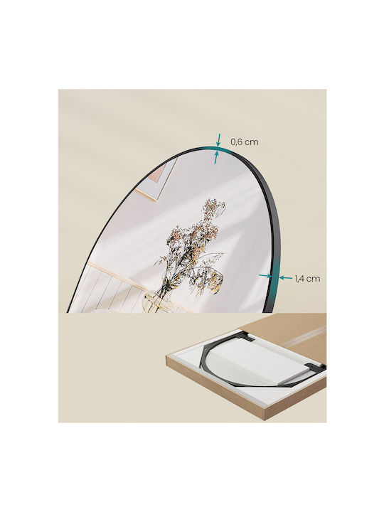 Songmics Oglindă De Podea Arcuită Cu Cadru Din Aluminiu Negru 160x50cm