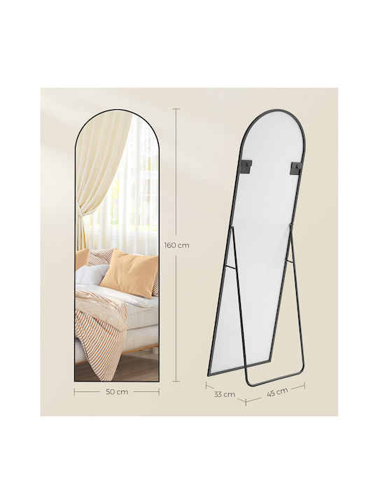Songmics Oglindă De Podea Arcuită Cu Cadru Din Aluminiu Negru 160x50cm