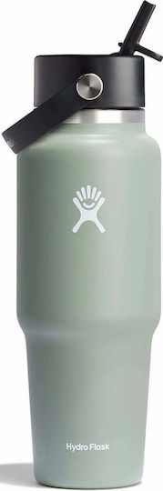 Hydro Flask Широка Уста Пътна Бутилка с Капак със Сламка Термос 946мл Агаве с Сламка
