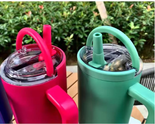 Ecolife Recyclable Handled Tumbler Thermos Stainless Steel BPA Free 900ml DOUBLE HANDLE with Straw and Handle
