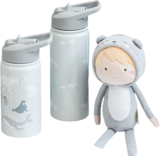 Saro Polar Bear Kids Water Bottle Thermos Stainless Steel with Straw Gray 350ml