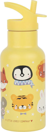 A Little Lovely Company Stainless Steel Kids Water Bottle Thermos with Straw Yellow 350ml