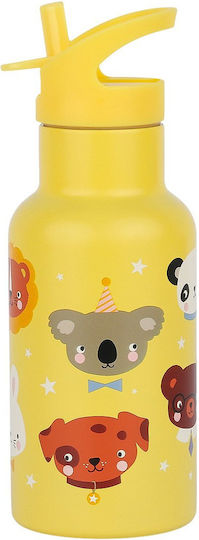 A Little Lovely Company Stainless Steel Kids Water Bottle Thermos with Straw Yellow 350ml