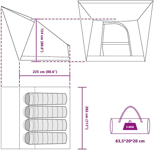 vidaXL Summer Camping Tent Green 282x225x154cm
